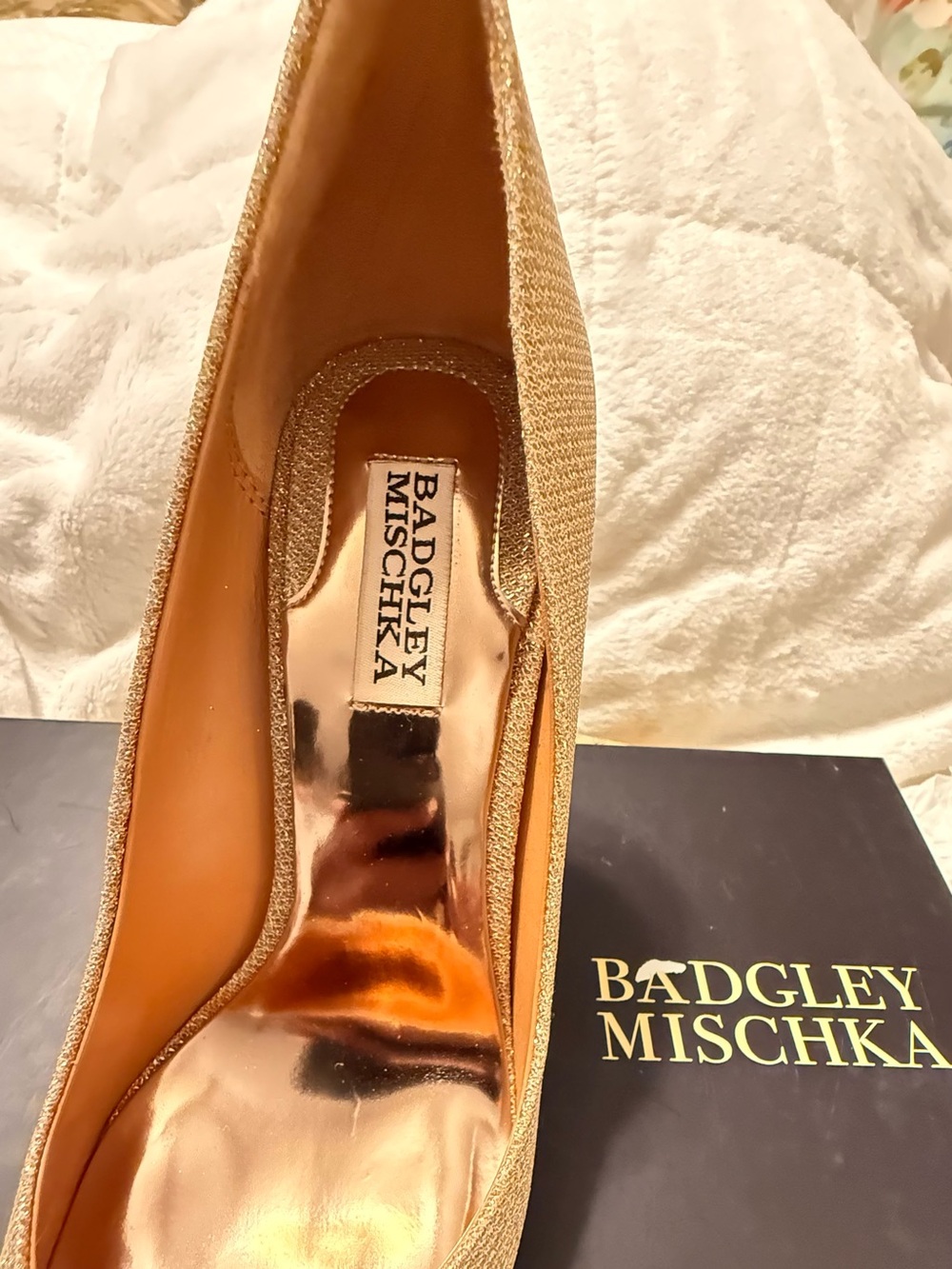Badgley Mischka Gold Glitter Closed-Toe Pump with Metallic Insole